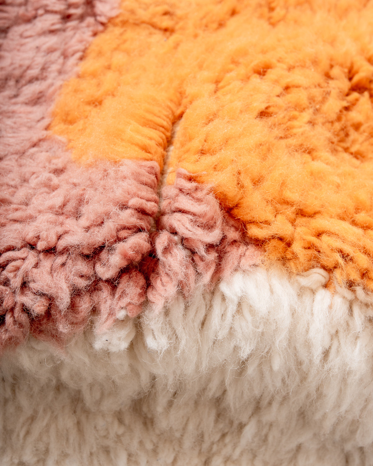 Modern, designer, handcrafted Berber rug from Morocco. Beniourain carpet with beautiful colours and patterns and fluffy wool texture.